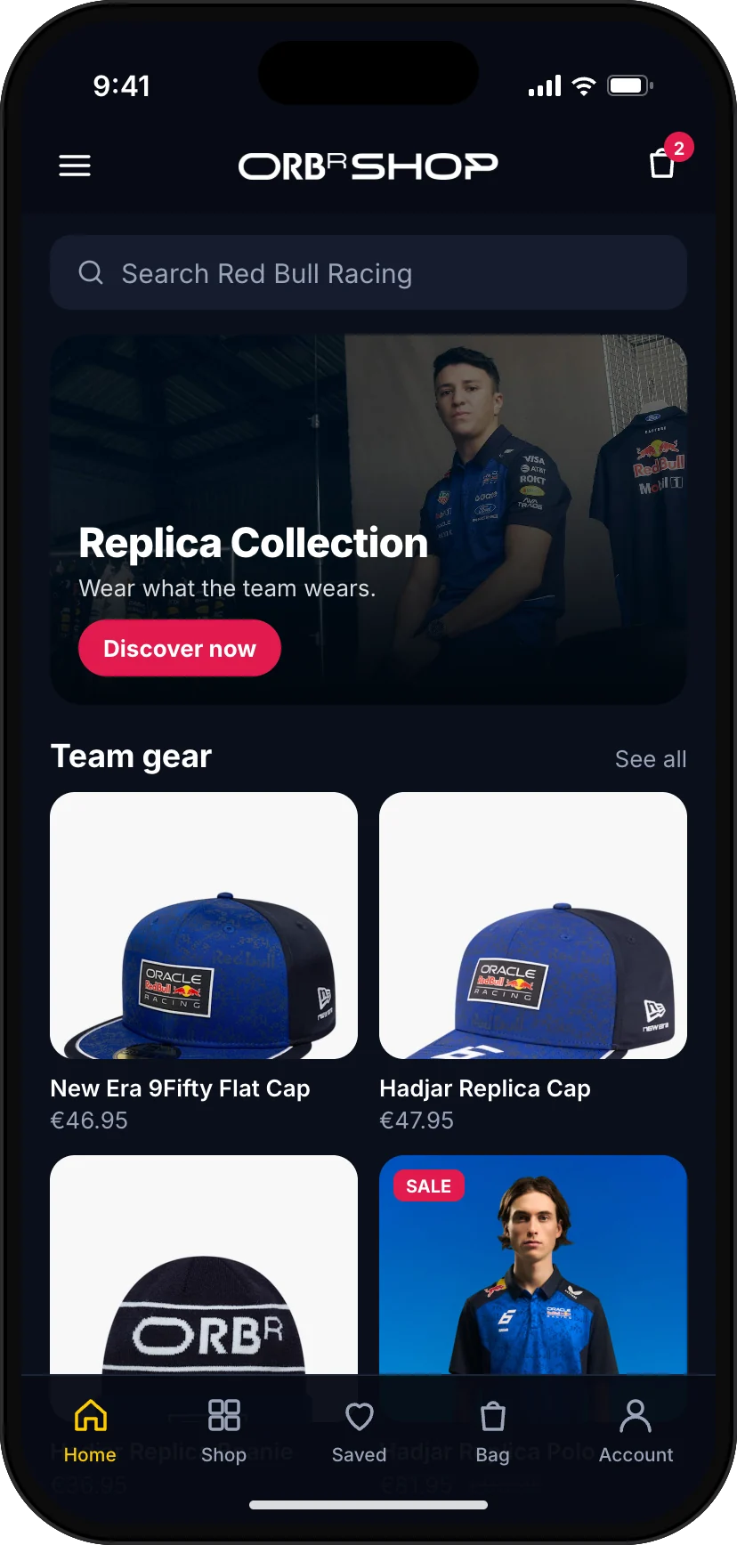 Red Bull Racing shop as a mobile app (concept)