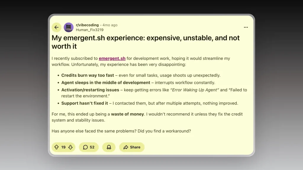 Redditor's review of Emergent.sh
