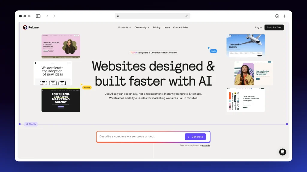 Screenshot of Relume.io's landing page (website)