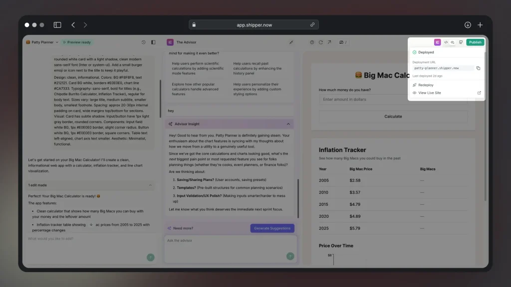 Instructions on how to publish an app built in Shipper.now