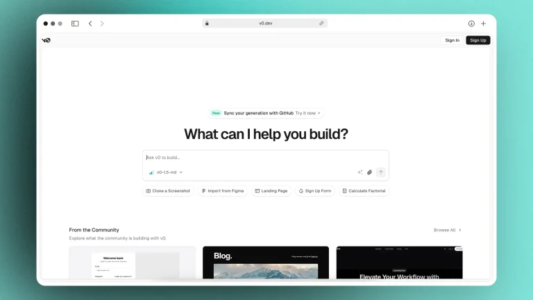 V0 homepage screenshot