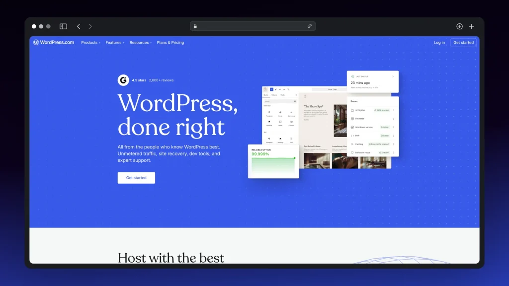 Screenshot of WordPress's landing page