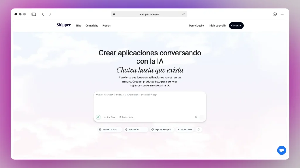 Captura de pantalla del sitio web Shipper.now